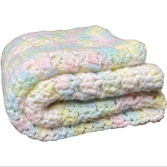 Vintage Crotchet Granny Square Knit Baby Blanket - Picture 1 of 13